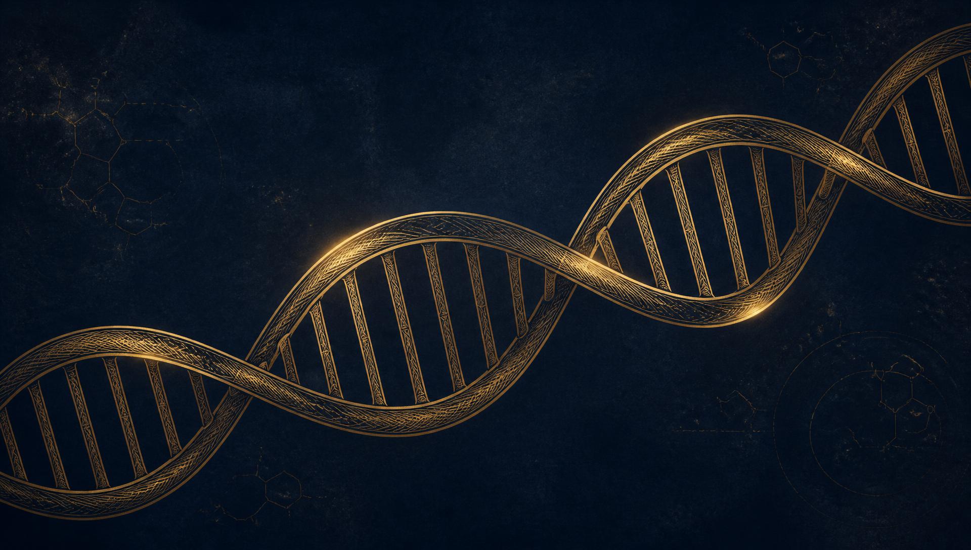 Golden double helix illustration representing Y-chromosome DNA